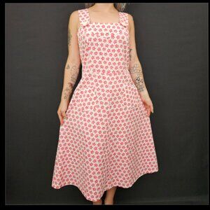 70s Red Leaf Print Sleeveless Dress